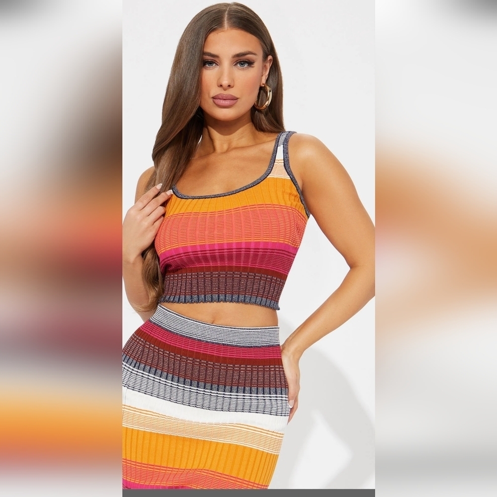 Fashion Nova Women's Vibrant Striped Crop Top Size L